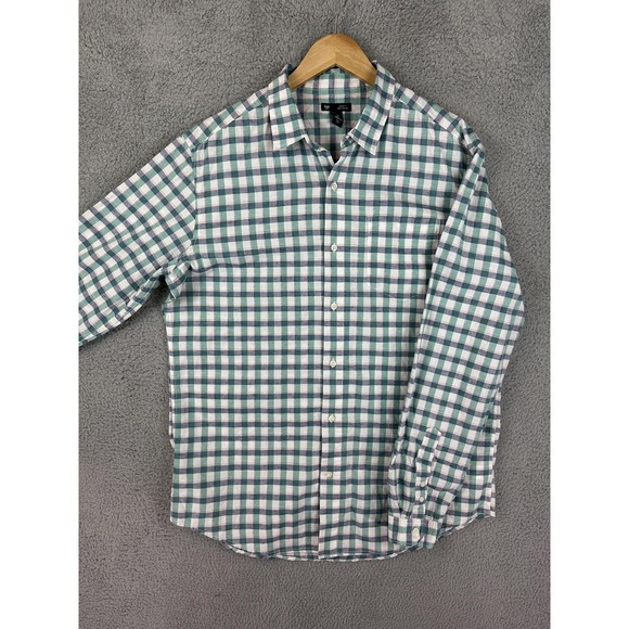 GAP Other - Gap Shirt Mens Large Green Plaid Gingham Button Down Classic Fit Linen Blend Men